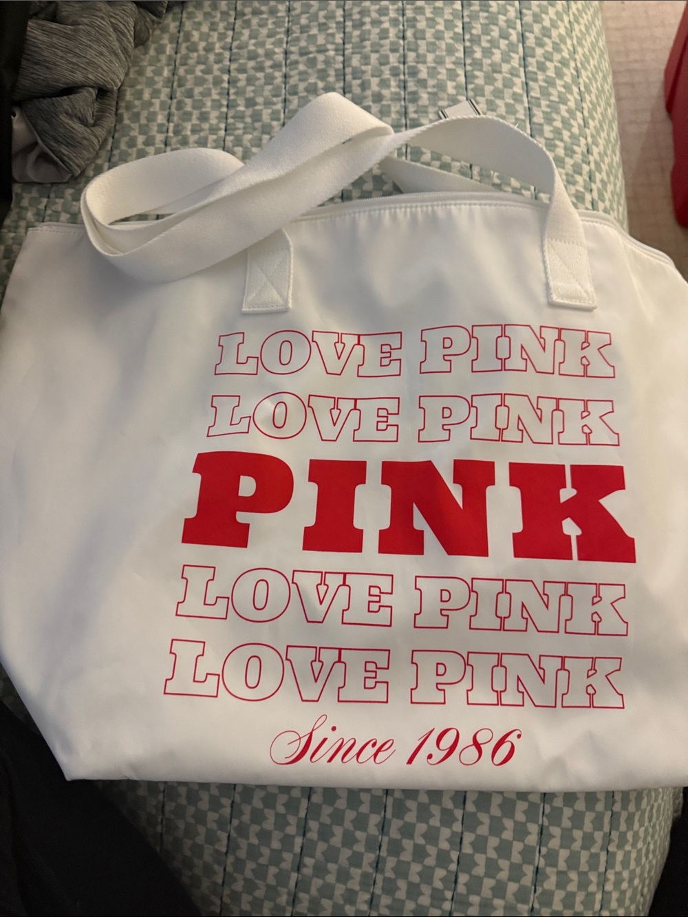LOVE PINK Logo Beach Towel and Bag in White and Red - Picture 6 of 9